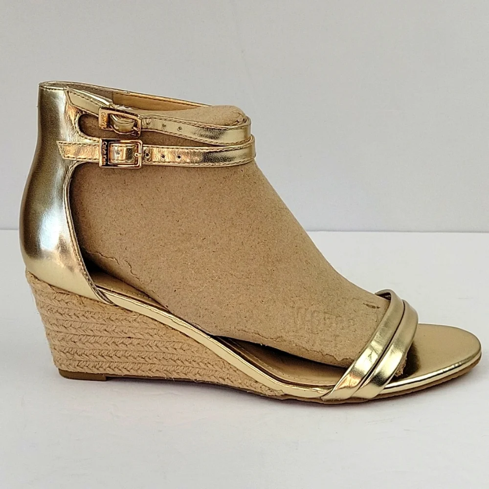Calvin Klein Callista Espadrille Wedge Sandals Gold Suze 7.5